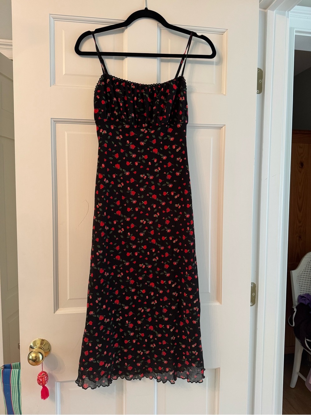 Princess Polly Black Midi Dress with Red Floral Print